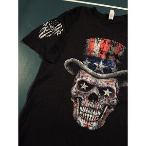 Warrior XII Uncle Sam Skull Flag USA Men’s SS T-Shirt SMALL Military Horror